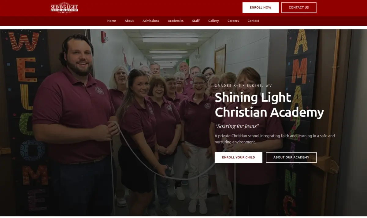 Screenshot of Shining Light Christian Academy - Polished, accessible website for a K-5 private sch...