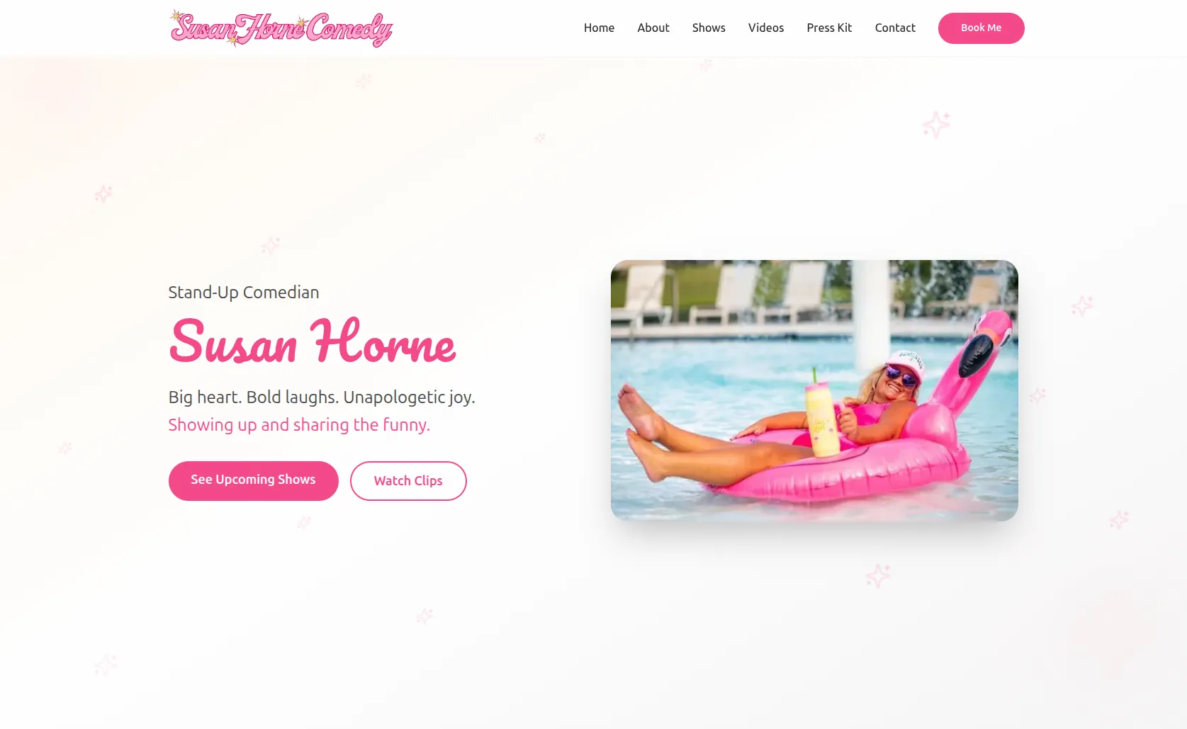 Screenshot of Susan Horne Comedy - Vibrant, personality-driven site for a local stand...